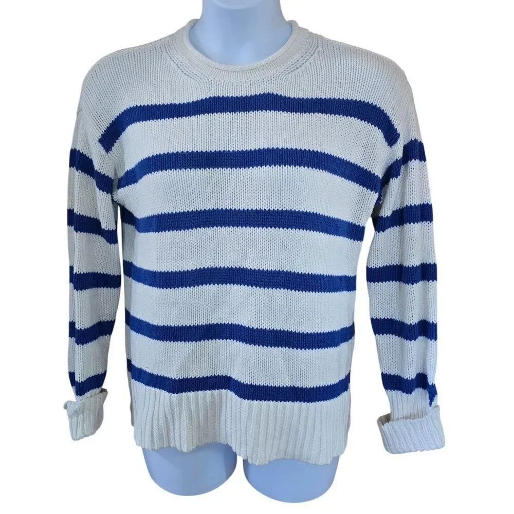 Lane Bryant Womens Striped Sweater L/XL Cotton Blend Blue & White